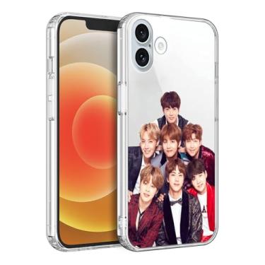 Imagem de WWDIYHOUSE Capa compatível com iPhone 16, capa transparente de TPU macio à prova de choque e design exclusivo para homens/mulheres/meninas/meninos (Fashion-BTS-1)