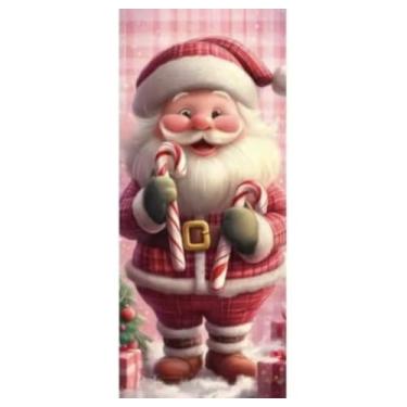 Imagem de Capa para Porta Feliz Natal Rosa com Elástico – Painel Decorativo Feliz Papai Noel Tecido Premiun (2,10 Cms X 0,85 Cms) (40)
