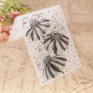 Imagem de 3 peças de pasta de relevo de plástico com estampa de flores de margarida, impressões texturizadas 3D, fundo floral, molde de pasta para fazer cartões, scrapbooking, papel, artesanato, álbuns