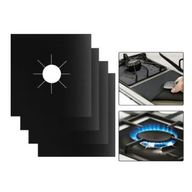 Imagem de Kit 4 Protetores de Fogão Antiaderente Teflon Reutilizável Resistente a Alta Temperatura 260°C Lavável Compatível com Fogões 2-5 Bocas