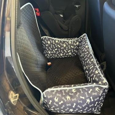 Imagem de Cama Pet e Protetor de Banco Traseiro 2 em 1, Impermeável, Microfibra Matelada, Estampado, 70x54x20cm, com Elástico e Zíper, para Veículos (Azul Marinho)