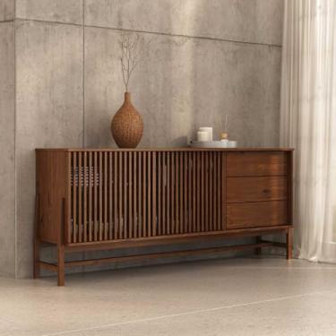 Imagem de IDIMEX Buffet Madeira 170 cm 1 Porta Ripado Sala Minimalista Cor Castanho Adamo