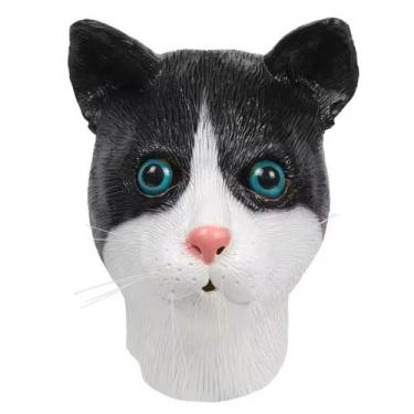 Imagem de Máscara Látex Gato Frajola Preto Branco Olho ul Halloween - Mhr