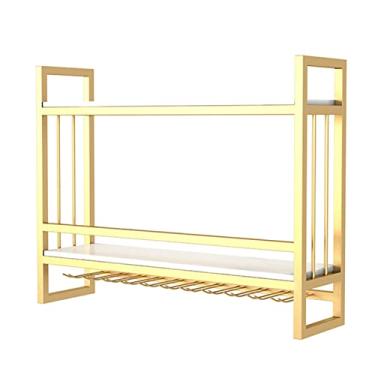 Imagem de Prateleira de vinho montada na parede, suporte de garrafa de vinho de ferro de metal dourado, prateleira de armazenamento de taça de vidro, organizador de prateleiras de vinho flutuantes para bares