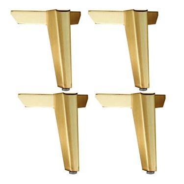 Imagem de ZJYWMM 4 peças de pés de móveis de aço carbono, para sofá, suporte de TV, armário, etc. com dispositivo antiderrapante e parafusos, (4 cores). (12 cm/4,7 pol, ouro escovado)