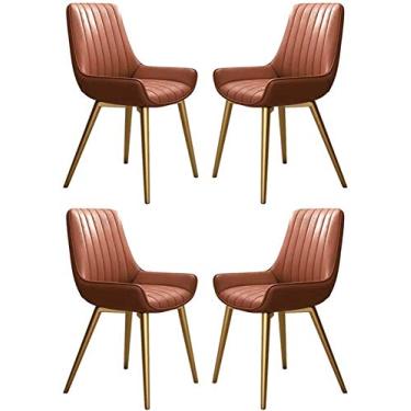 Imagem de Cadeira de jantar, cozinha, sala de jantar, móveis, cadeiras de cozinha, conjunto de 4 cadeiras de jantar com assento macio de couro artificial e pernas de metal dourado para sala de estar, mesa