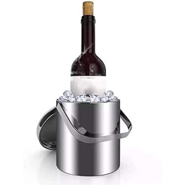Imagem de Balde de gelo de luxo de aço inoxidável 1300 ml, recipiente de gelo de duas camadas, barra portátil, barril de vinho tinto, utensílios de bar de cozinha