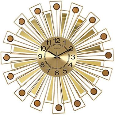 Imagem de Relógio de parede arte simples relógio de parede vintage - tira criativa design geométrico redondo relógios de parede - relógio de parede moderno grande silencioso de quartzo de metal - dourado/60 cm