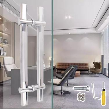 Imagem de Puxadores de porta de vidro comerciais, aço inoxidável, tubo de aperto de maçaneta de portão emparelhado, ferragens de puxador de porta para escritório/loja/banheiro (tamanho: 50 cm (19 3/4 polegadas