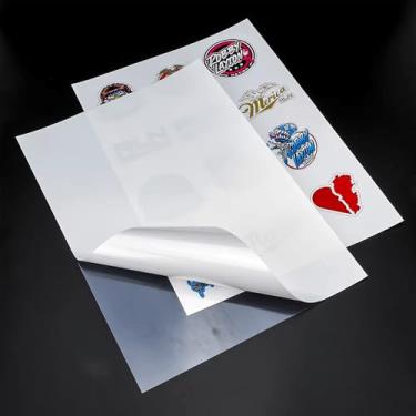 Imagem de Papel adesivo de vinil imprimível com suporte de PET para impressoras a jato de tinta e máquina de corte, 25 folhas, branco fosco, 21 x 28 cm, impermeável, resistente a rasgos