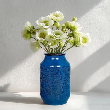 Imagem de Wancetang Vaso azul para decoração, vaso de flores de cerâmica de 23 cm, vasos decorativos modernos, decoração de casa, banheiro, quarto, escritório, sala de estar, prateleira, decoração