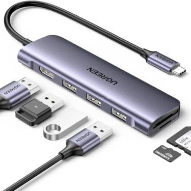 Imagem de UGREEN Hub USB-C Multifuncional, 3 Portas USB 3.0, HDMI 4K, Leitor SD/TF, Alumínio Prateado, 5000 Mbps, Compatível com MacOS