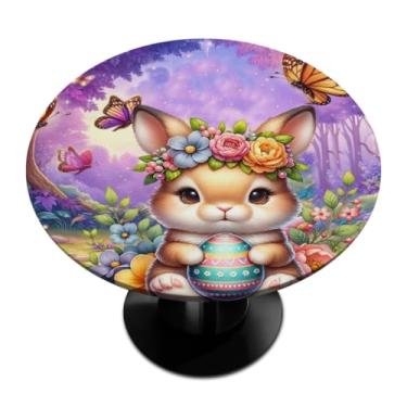 Imagem de hongjinglin Toalha de mesa redonda com borda elástica de Páscoa, toalha de mesa redonda limpável para ambientes internos e externos, pátio, jantar, cozinha, festival, decoração para mesas de 114 a 127