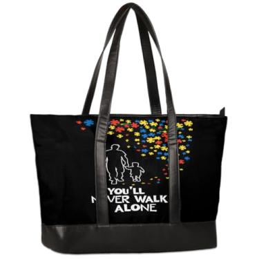 Imagem de Bolsa de lona para laptop para mulheres adultas cor autismo 15,6 polegadas grande capacidade bolsa de mão leve casual bolsa de ombro para negócios, escritório, trabalho, viagem, escola, faculdade, fim