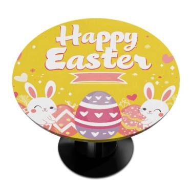 Imagem de hongjinglin Toalha de mesa redonda com borda elástica de Páscoa, toalha de mesa redonda limpável para ambientes internos e externos, pátio, jantar, cozinha, festival, decoração para mesas de 114 a 127