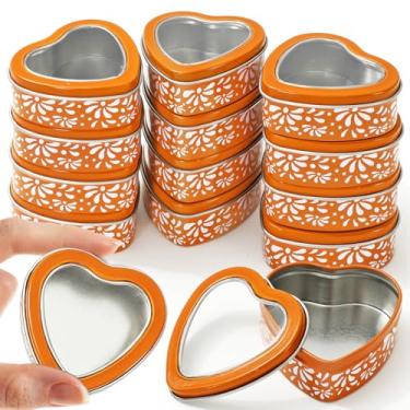 Imagem de FYSUIMU 30 peças Cielito Lindo Latas vazias em forma de coração com tampas transparentes laranja mexicana caixa de doces recipientes para lembrancinhas de festa, fabricação de velas, casamento