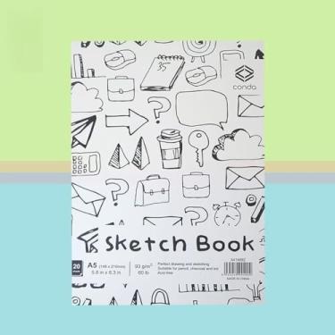 Imagem de Caderno de esboço de 15 x 21 cm, bloco de esboço espiral superior, 20 folhas (27,2 kg/90 g/m2), papel de esboço durável sem ácido, papel de desenho e esboço para crianças adultos iniciantes