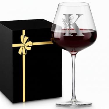 Imagem de Taça de vinho de cristal monograma para mulheres dia natal aniversário ótimo presente mãe avó mimi nana gi avó irmã mais velha lei Deus mãe tia artista premium prática aposentadoria carta presente, K