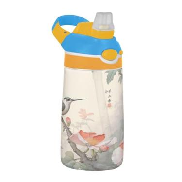 Imagem de Blueangle Garrafa de água floral de beija-flores chineses de 473 ml, garrafa esportiva e de viagem Tritan reutilizável com canudo e design de tampa de bico pop-up (560)