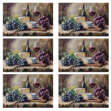 Imagem de Jogo americano de vinho, uvas brancas vermelhas de madeira, 30 x 45 cm, impermeável, antiderrapante, lavável, tapetes para cozinha, jantar, festa, mesa, decoração, conjunto com 6