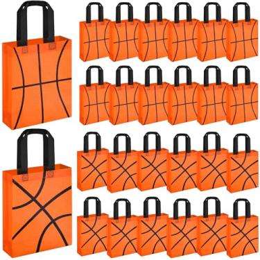 Imagem de Sweetude 24 peças de sacos de presente de basquete, não tecidos, sacolas de lembrancinhas de festa esportivas, com alças de 19 x 23 cm, embalagem de guloseimas com tema de bola, doces para esportes