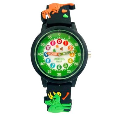 Imagem de Relógio infantil com pulseira 3D - relógio analógico colorido - Monster Trucks, dinossauros, aranha - Time Teacher - meninas, meninos, crianças - relógio escolar, Dinossauro preto, Dinossauros, T-rex