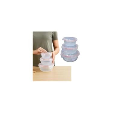 Imagem de Conjunto de 3 Potes Herméticos Redondos Multiuso com Tampa, Plástico Transparente, 320ml, 580ml, 1000ml, Empilháveis para Cozinha, Micro-ondas e Freezer