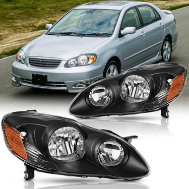 Imagem de Par de montagem de faróis para Toyota Corolla (E130 9ª geração) CE/LE/S Sedan 2003 2006 2007 2008 (E130 9ª geração) CE/LE/S Sedan, par lateral de motorista e passageiro (LH RH), refletor âmbar preto