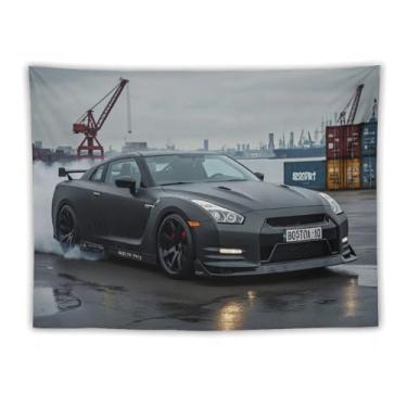 Imagem de HouLaiZhe Tapeçaria de carro à deriva R35 Jdm esportes pendurar na parede quarto decoração de casa tapeçarias estética piquenique decoração de parede arte de parede para dormitório sala de estar 152.4
