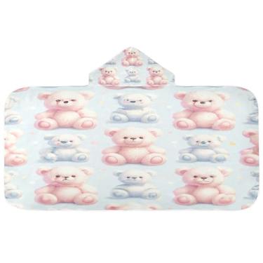 Imagem de Burbuja Toalha de banho com capuz Bears para crianças, toalha de praia de pelúcia macia absorvente para meninas e meninos 3-10 anos, 61 x 127 cm
