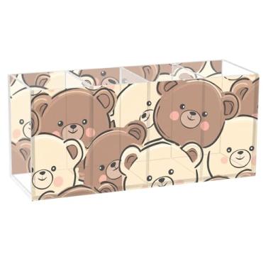 Imagem de Burbuja Porta-canetas de acrílico Cartoon Bears, 4 compartimentos, suporte de lápis transparente para pincéis de maquiagem, acessórios de mesa de escritório em casa