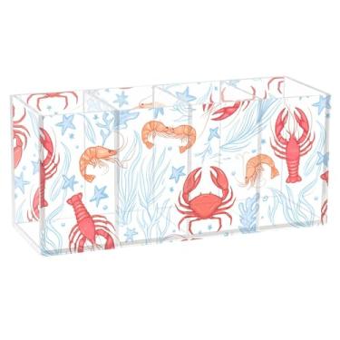 Imagem de Burbuja Porta-canetas de acrílico Red Crabs Shrimps, 4 compartimentos, suporte de lápis transparente para pincéis de maquiagem, acessórios de mesa de escritório em casa