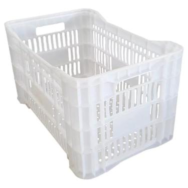 Imagem de Kit Caixas Plásticas Empilháveis Vazadas Colorida Ideal para Hortifruti e Compras Frutas e Verduras(Branca Virgem,4 Caixas)