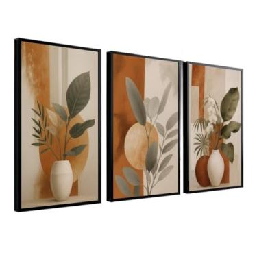 Imagem de Quadros Decorativos Folhagem Vaso Moldura 50X70 cm Grande Sala Escritório(Moldura Preta)