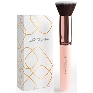 Imagem de SRODHA Conjunto de pincéis de maquiagem Beauty | Kit de 3 peças | Pincéis faciais base líquida corretivo pó blush mistura | Inclui Kabuki de topo plano, esponja de liquidificador de maquiagem e pincel