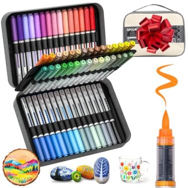 Imagem de QFOUR Marcadores de tinta acrílica, marcadores de acrílico de 60 cores para livros de colorir para adultos, canetas de tinta com ponta de pincel com sistema de controle automático de tinta para volta