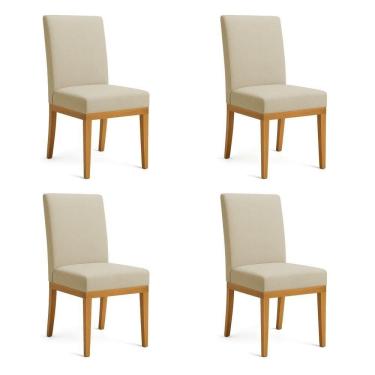 Imagem de Kit 4 Cadeiras De Jantar Brisa Linho Base De Madeira - Pallazio Cor Dourado