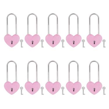 Imagem de VeYocilk Love Lock, 10 peças de 8,89 cm 50 mm fosco rosa coração cadeado afiado para ponte amor casamento aniversário presente de viagem (com chave)