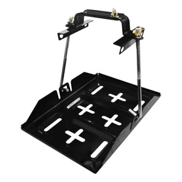 Imagem de SWQS Kit de bandeja de retenção de bateria, suporte universal de bandeja de bateria com parafuso J ajustável, suporte de baterias resistentes, suporte de metal resistente à corrosão para carro barco