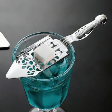Imagem de Colher de absinto prateada vintage design oco de aço inoxidável colher de filtro com fenda para coquetéis e bebidas de absinto
