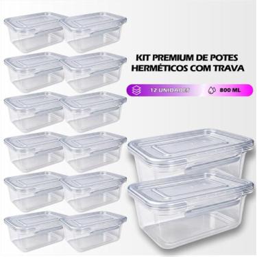 Imagem de Kit 12 à 5 Potes Com Travas Marmitas Fitness Herméticos  800ml para Fr