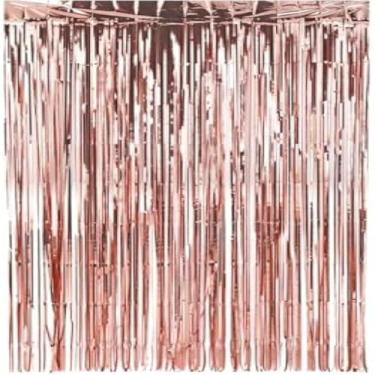 Imagem de Cortina brilhante metalizada, fitas decorativas, fundo rosa dourado, casamento, festa, bonito, chique