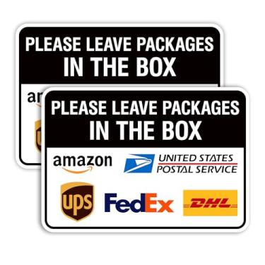 Imagem de 2 peças, por favor, deixe pacotes e entregas aqui, placas de entrega autoadesivas, impermeáveis e duráveis para embalagens, por favor, coloque os pacotes na caixa adesivo para casa, escritório, loja