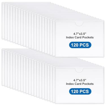 Imagem de 120 bolsos adesivos transparentes, suportes de etiquetas adesivas de plástico, bolsos autoadesivos para cartão de índice 12 x 9 cm com abertura superior para organizar caixas, caixas, sacolas