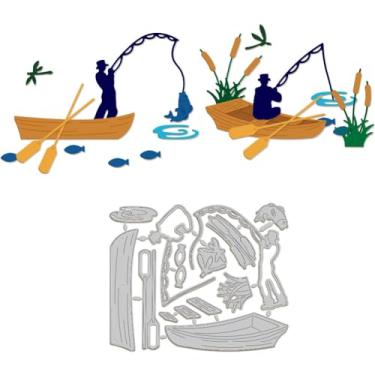 Imagem de 1 estêncil de matriz de corte de aço carbono, padrão de peixe de barco colorido de aço inoxidável para álbum de fotos faça você mesmo, cartão de papel decorativo em relevo, 11 x 13 x 0,1 cm