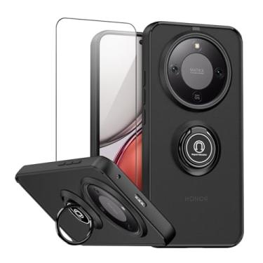 Imagem de QUIETIP Capa para Honor Magic 8 Lite/Honor X9d com protetor de tela, anel magnético para carro suporte de silicone translúcido fosco capa de proteção contra quedas, preta