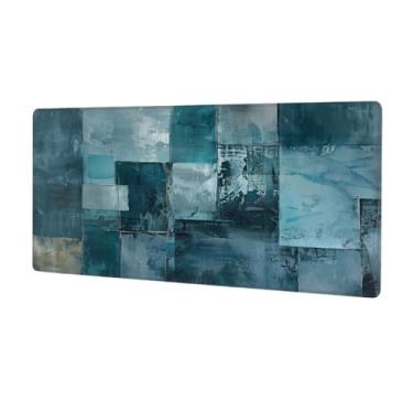 Imagem de Placa de madeira grande retrô azul mouse pad à prova d'água tapete protetor de mesa estendido para computador tapete de borracha antiderrapante para escritório, computador, teclado, laptop e mesa de