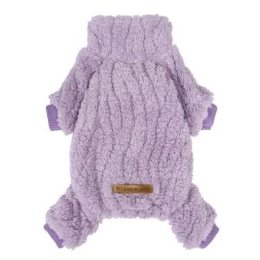 Imagem de Fitwarm Pijama de lã de gola rolê para cães, roupas quentes de inverno para cães pequenos, meninos e meninas, macacão felpudo para animais de estimação com pés, roxo lavanda, médio