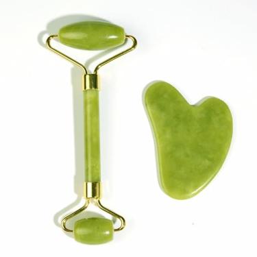 Imagem de Ferramentas faciais, rolo facial de jade natural, conjunto de ferramentas de massagem com rolo de pedra de jade, ferramenta feminina de cuidados com a pele para rosto, olhos e pescoço, alivia olhos