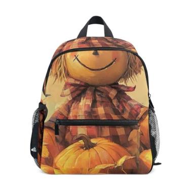 Imagem de GAIGEO Autumn Scarecrow Sunflowers Kids Mini Backpack 10x4x12 In, Backpack for Preschool Girl with Water Bottle Pockets, Whistle Buckle